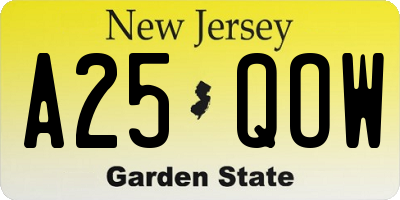 NJ license plate A25QOW