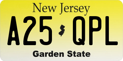 NJ license plate A25QPL