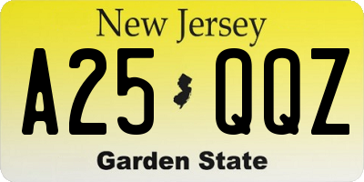 NJ license plate A25QQZ