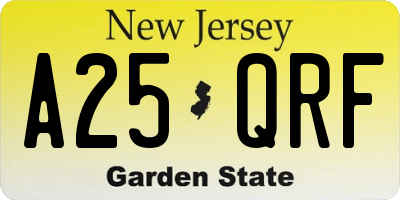 NJ license plate A25QRF