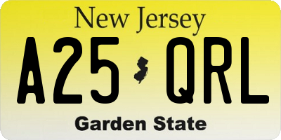 NJ license plate A25QRL