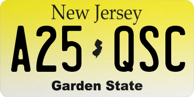 NJ license plate A25QSC