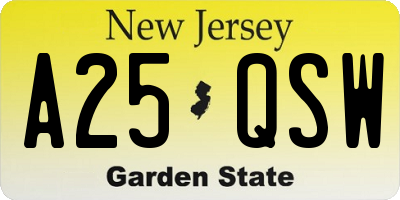NJ license plate A25QSW