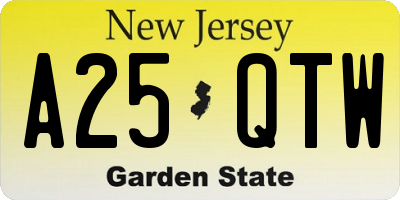 NJ license plate A25QTW