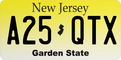 NJ license plate A25QTX