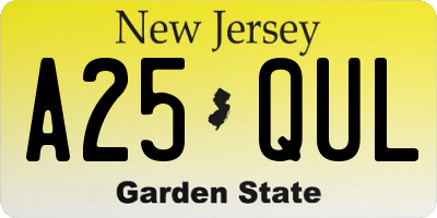 NJ license plate A25QUL