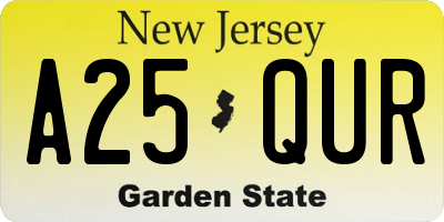 NJ license plate A25QUR
