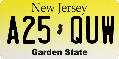 NJ license plate A25QUW
