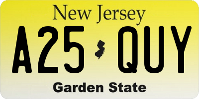 NJ license plate A25QUY