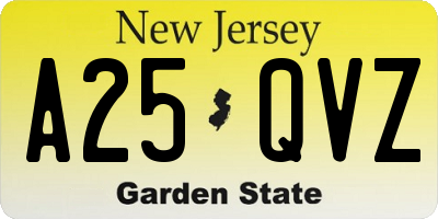 NJ license plate A25QVZ