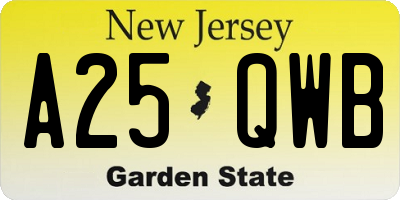 NJ license plate A25QWB