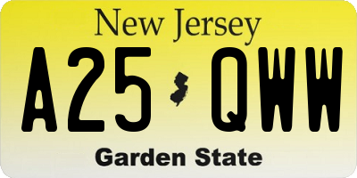 NJ license plate A25QWW