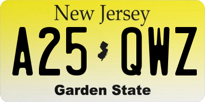 NJ license plate A25QWZ