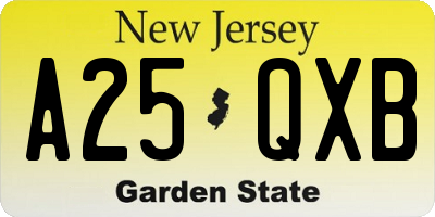 NJ license plate A25QXB
