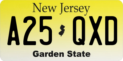 NJ license plate A25QXD