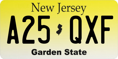 NJ license plate A25QXF