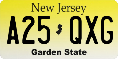 NJ license plate A25QXG