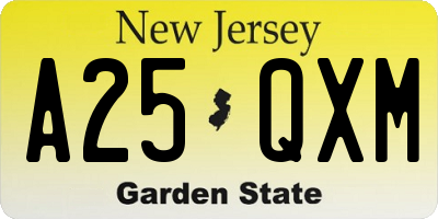 NJ license plate A25QXM