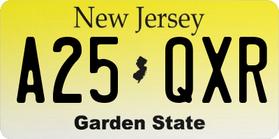 NJ license plate A25QXR