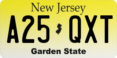 NJ license plate A25QXT