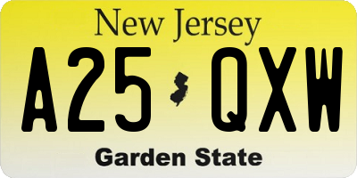 NJ license plate A25QXW