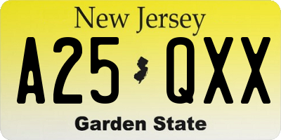 NJ license plate A25QXX