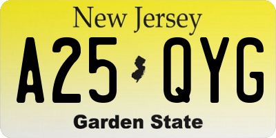NJ license plate A25QYG