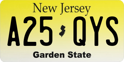 NJ license plate A25QYS