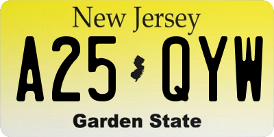 NJ license plate A25QYW