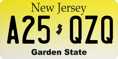 NJ license plate A25QZQ