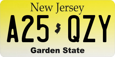 NJ license plate A25QZY