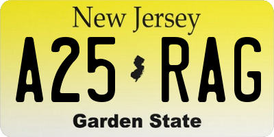 NJ license plate A25RAG
