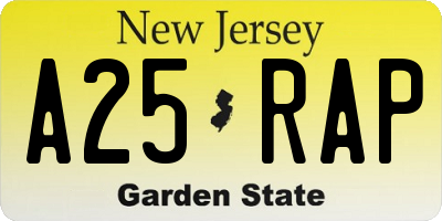 NJ license plate A25RAP