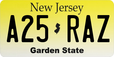 NJ license plate A25RAZ