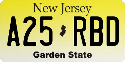 NJ license plate A25RBD