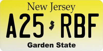 NJ license plate A25RBF