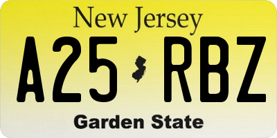 NJ license plate A25RBZ