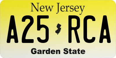 NJ license plate A25RCA