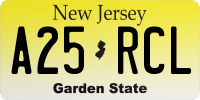 NJ license plate A25RCL