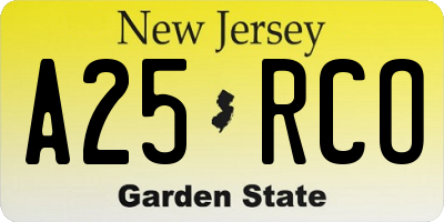 NJ license plate A25RCO