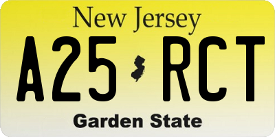 NJ license plate A25RCT
