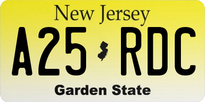 NJ license plate A25RDC