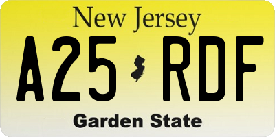 NJ license plate A25RDF