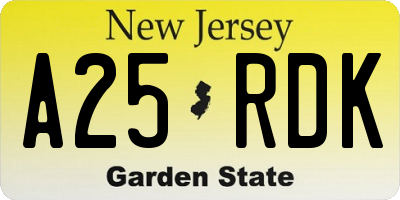 NJ license plate A25RDK