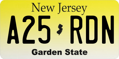 NJ license plate A25RDN