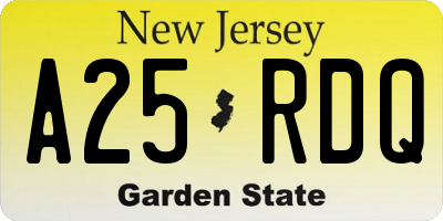 NJ license plate A25RDQ