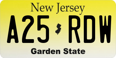 NJ license plate A25RDW