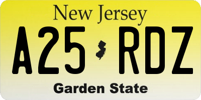 NJ license plate A25RDZ