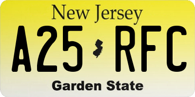 NJ license plate A25RFC