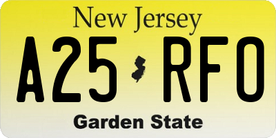 NJ license plate A25RFO